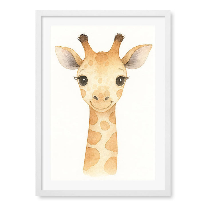 Animal Friends Giraffe Children's Wall Art Print A2 (42 x 59.4cm) / Matte White Frame / White Border from our Australian Made Framed Wall Art, Prints & Posters collection by Profile Products (Australia) Pty Ltd