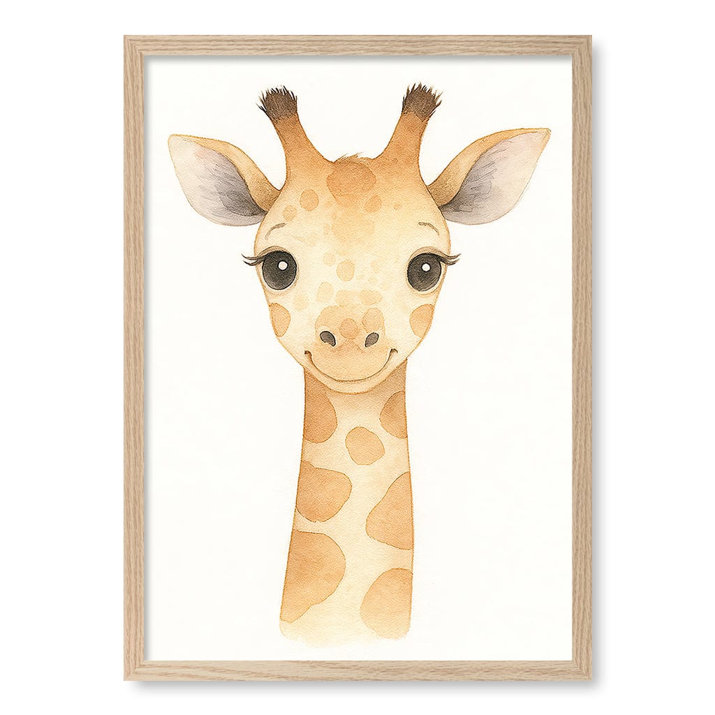 Animal Friends Giraffe Children's Wall Art Print A2 (42 x 59.4cm) / Natural Oak Frame / No Border from our Australian Made Framed Wall Art, Prints & Posters collection by Profile Products (Australia) Pty Ltd