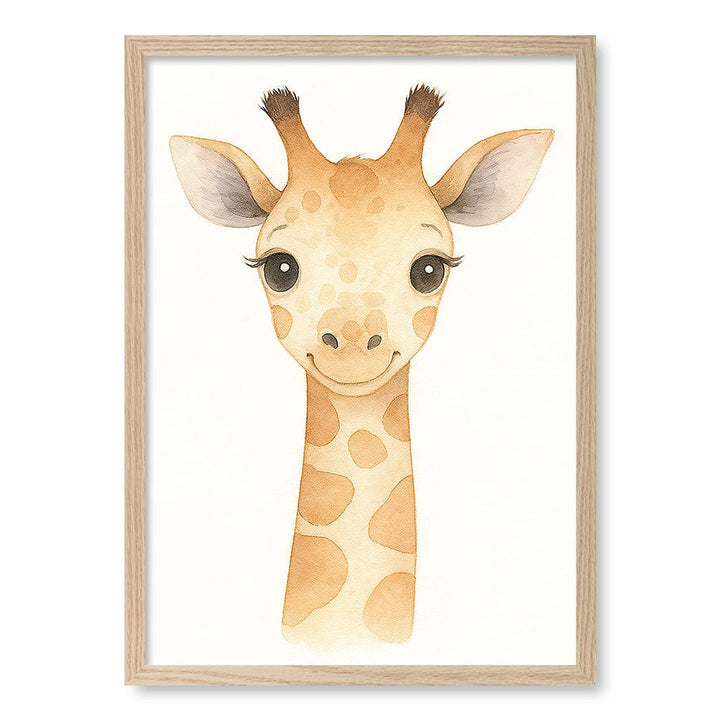 Animal Friends Giraffe Children's Wall Art Print A2 (42 x 59.4cm) / Natural Oak Frame / No Border from our Australian Made Framed Wall Art, Prints & Posters collection by Profile Products (Australia) Pty Ltd