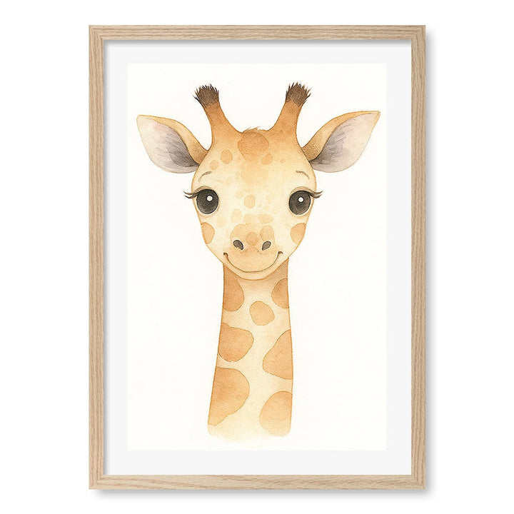 Animal Friends Giraffe Children's Wall Art Print A2 (42 x 59.4cm) / Natural Oak Frame / White Border from our Australian Made Framed Wall Art, Prints & Posters collection by Profile Products (Australia) Pty Ltd