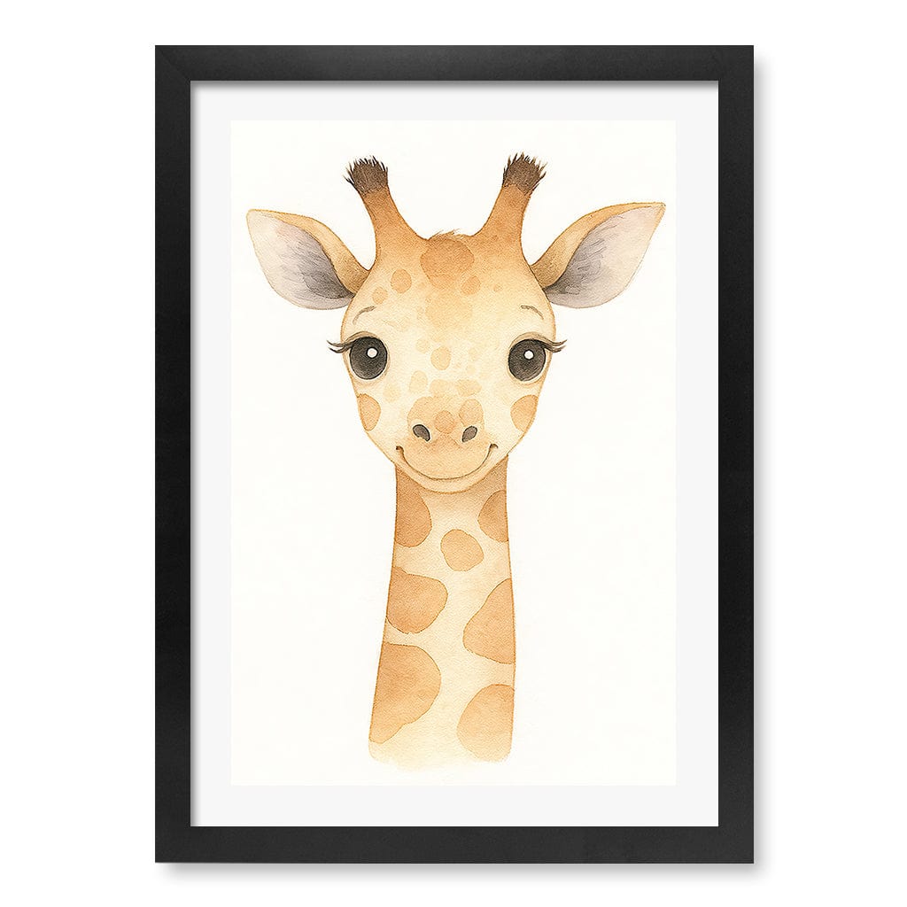 Animal Friends Giraffe Children's Wall Art Print A3 (29.7 x 42cm) / Matte Black Frame / White Border from our Australian Made Framed Wall Art, Prints & Posters collection by Profile Products (Australia) Pty Ltd