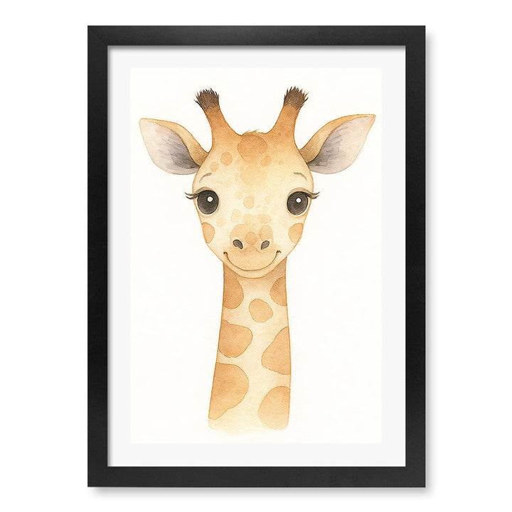 Animal Friends Giraffe Children's Wall Art Print A3 (29.7 x 42cm) / Matte Black Frame / White Border from our Australian Made Framed Wall Art, Prints & Posters collection by Profile Products (Australia) Pty Ltd