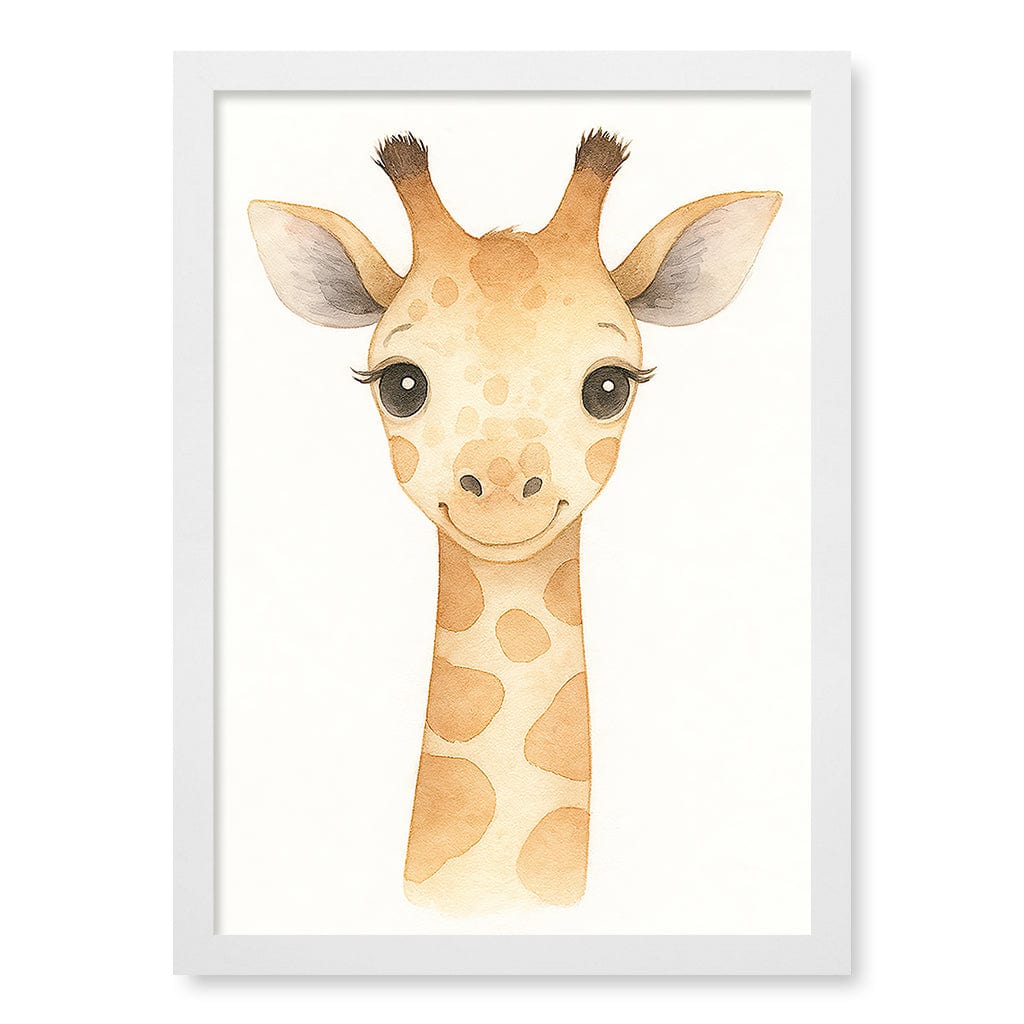 Animal Friends Giraffe Children's Wall Art Print A3 (29.7 x 42cm) / Matte White Frame / No Border from our Australian Made Framed Wall Art, Prints & Posters collection by Profile Products (Australia) Pty Ltd