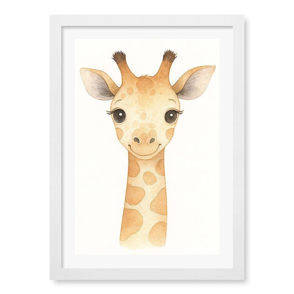Animal Friends Giraffe Children's Wall Art Print A3 (29.7 x 42cm) / Matte White Frame / White Border from our Australian Made Framed Wall Art, Prints & Posters collection by Profile Products (Australia) Pty Ltd