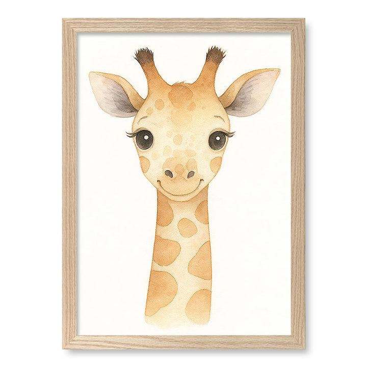 Animal Friends Giraffe Children's Wall Art Print A3 (29.7 x 42cm) / Natural Oak Frame / No Border from our Australian Made Framed Wall Art, Prints & Posters collection by Profile Products (Australia) Pty Ltd