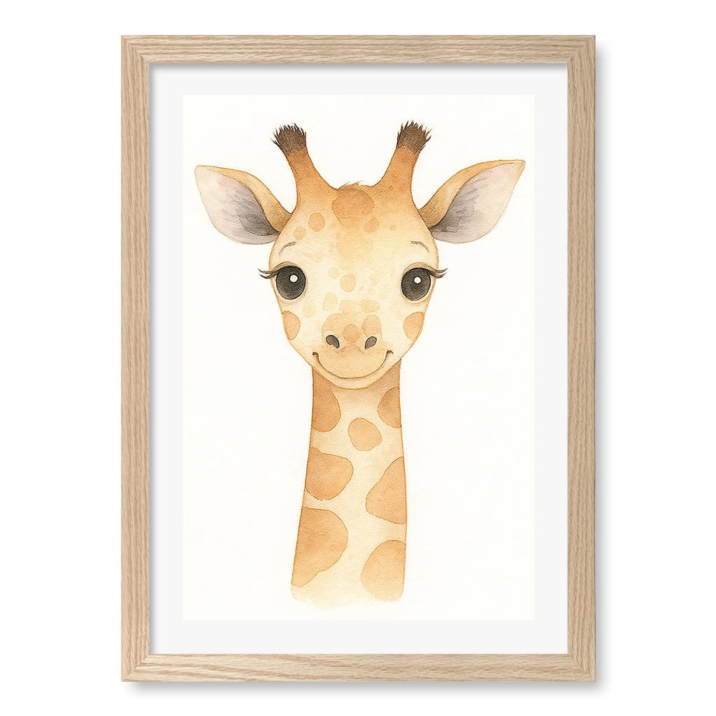 Animal Friends Giraffe Children's Wall Art Print A3 (29.7 x 42cm) / Natural Oak Frame / White Border from our Australian Made Framed Wall Art, Prints & Posters collection by Profile Products (Australia) Pty Ltd