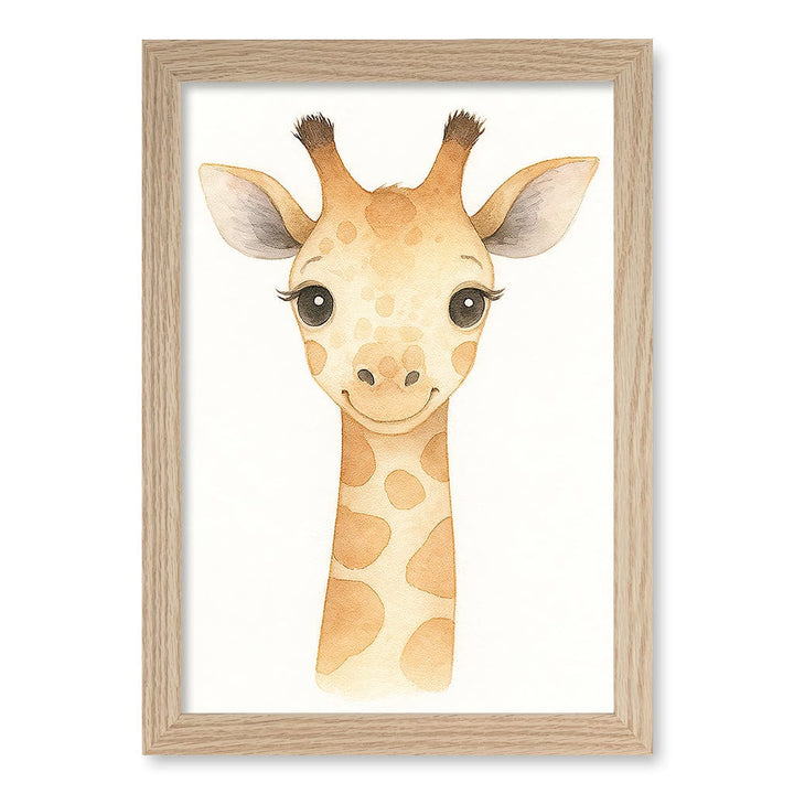 Animal Friends Giraffe Children's Wall Art Print A4 (21 x 29.7cm) / Natural Oak Frame / No Border from our Australian Made Framed Wall Art, Prints & Posters collection by Profile Products (Australia) Pty Ltd