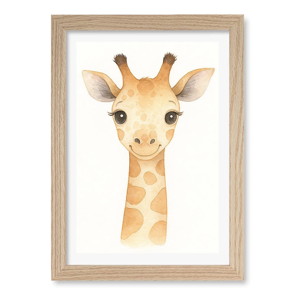 Animal Friends Giraffe Children's Wall Art Print A4 (21 x 29.7cm) / Natural Oak Frame / White Border from our Australian Made Framed Wall Art, Prints & Posters collection by Profile Products (Australia) Pty Ltd