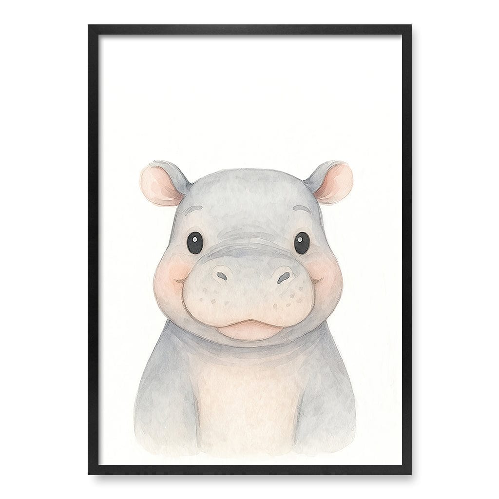 Animal Friends Hippo Children's Wall Art Print A1 (59.4 x 84.1cm) / Matte Black Frame / No Border from our Australian Made Framed Wall Art, Prints & Posters collection by Profile Products (Australia) Pty Ltd