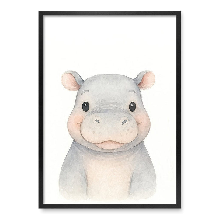 Animal Friends Hippo Children's Wall Art Print A1 (59.4 x 84.1cm) / Matte Black Frame / No Border from our Australian Made Framed Wall Art, Prints & Posters collection by Profile Products (Australia) Pty Ltd