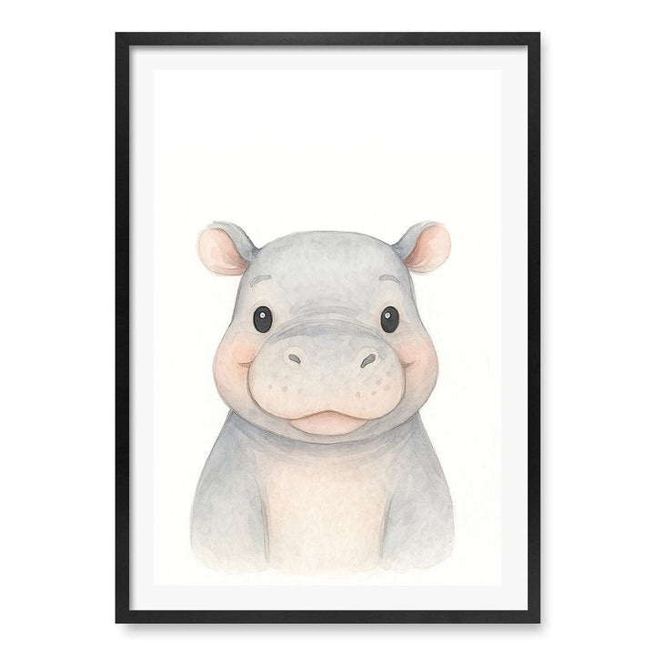 Animal Friends Hippo Children's Wall Art Print A1 (59.4 x 84.1cm) / Matte Black Frame / White Border from our Australian Made Framed Wall Art, Prints & Posters collection by Profile Products (Australia) Pty Ltd