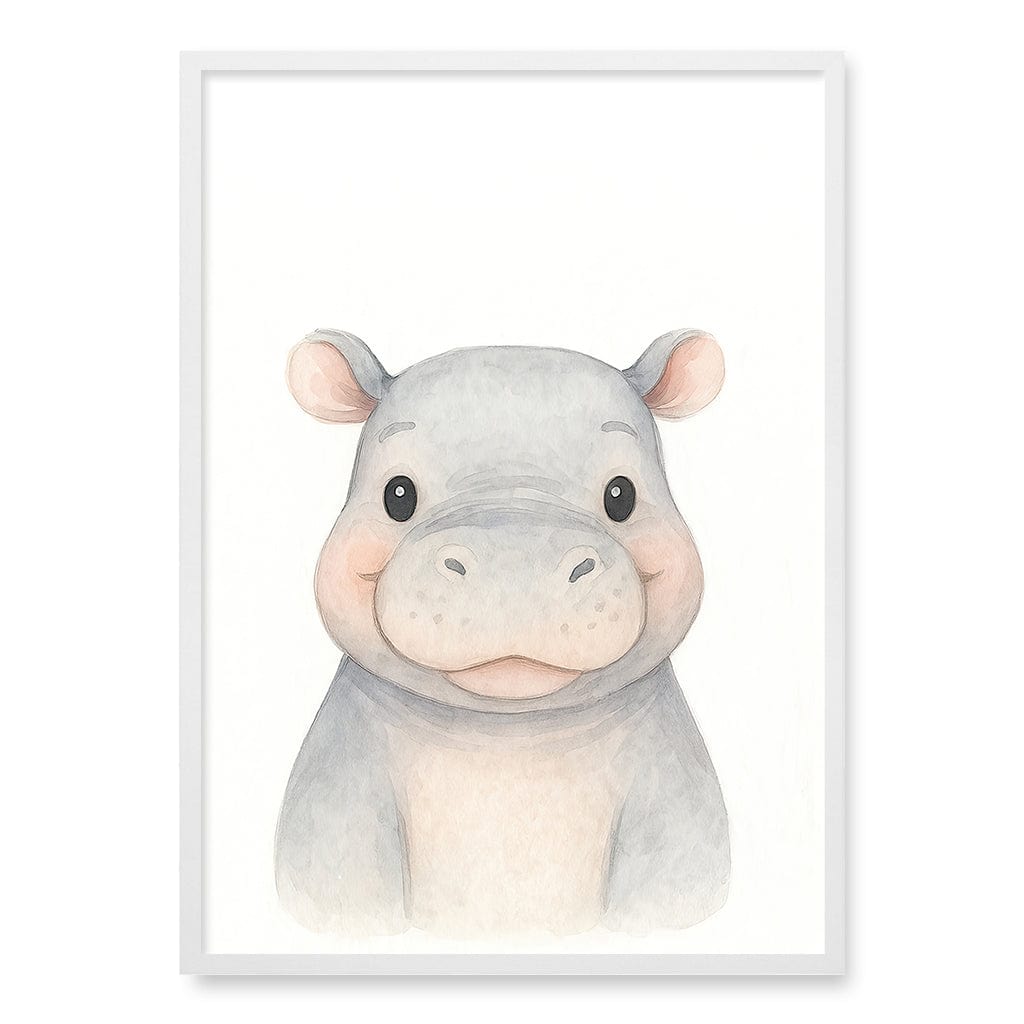 Animal Friends Hippo Children's Wall Art Print A1 (59.4 x 84.1cm) / Matte White Frame / No Border from our Australian Made Framed Wall Art, Prints & Posters collection by Profile Products (Australia) Pty Ltd