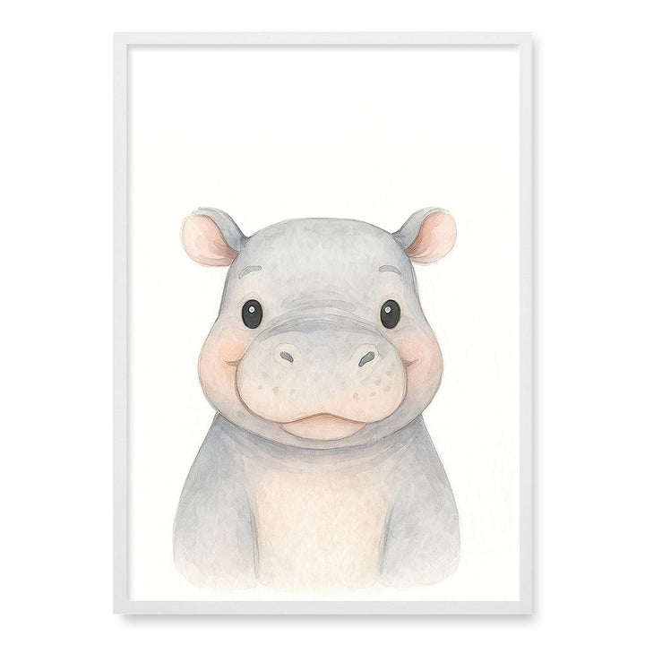 Animal Friends Hippo Children's Wall Art Print A1 (59.4 x 84.1cm) / Matte White Frame / No Border from our Australian Made Framed Wall Art, Prints & Posters collection by Profile Products (Australia) Pty Ltd