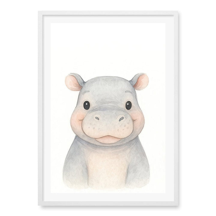 Animal Friends Hippo Children's Wall Art Print A1 (59.4 x 84.1cm) / Matte White Frame / White Border from our Australian Made Framed Wall Art, Prints & Posters collection by Profile Products (Australia) Pty Ltd