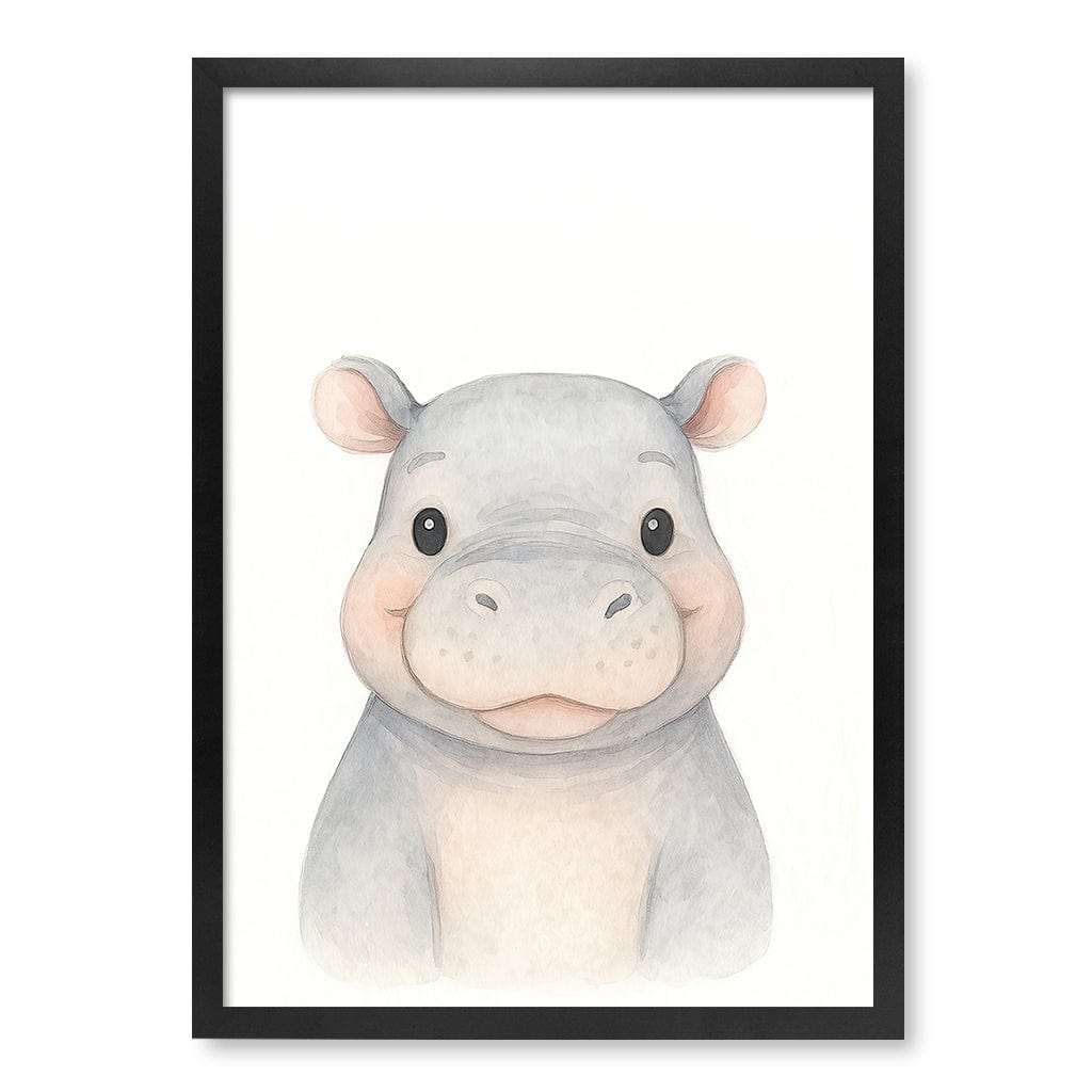 Animal Friends Hippo Children's Wall Art Print A2 (42 x 59.4cm) / Matte Black Frame / No Border from our Australian Made Framed Wall Art, Prints & Posters collection by Profile Products (Australia) Pty Ltd