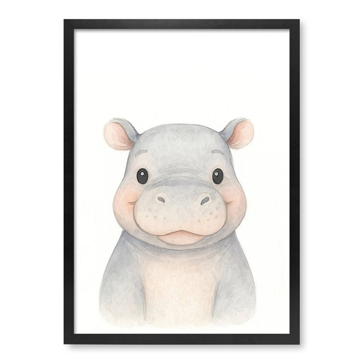 Animal Friends Hippo Children's Wall Art Print A2 (42 x 59.4cm) / Matte Black Frame / No Border from our Australian Made Framed Wall Art, Prints & Posters collection by Profile Products (Australia) Pty Ltd