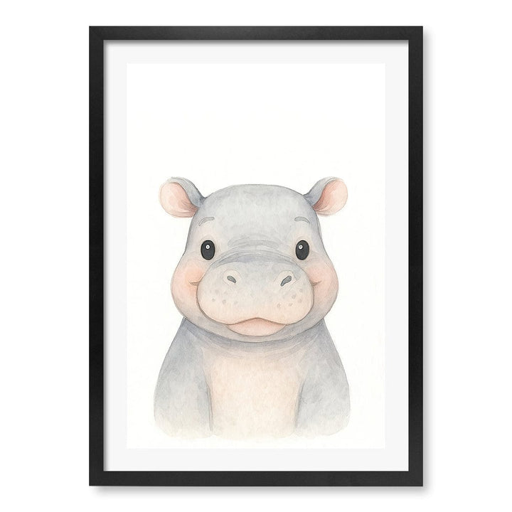 Animal Friends Hippo Children's Wall Art Print A2 (42 x 59.4cm) / Matte Black Frame / White Border from our Australian Made Framed Wall Art, Prints & Posters collection by Profile Products (Australia) Pty Ltd