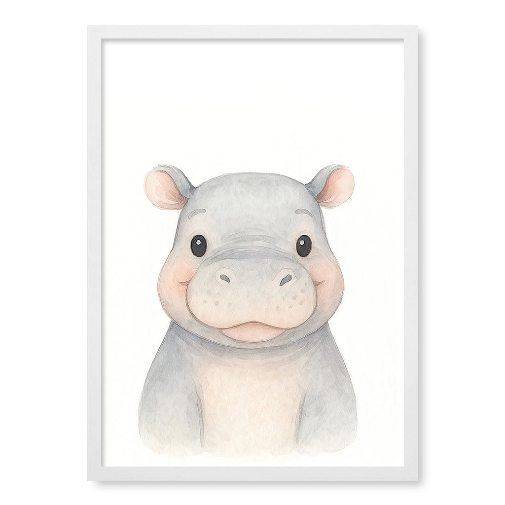 Animal Friends Hippo Children's Wall Art Print A2 (42 x 59.4cm) / Matte White Frame / No Border from our Australian Made Framed Wall Art, Prints & Posters collection by Profile Products (Australia) Pty Ltd