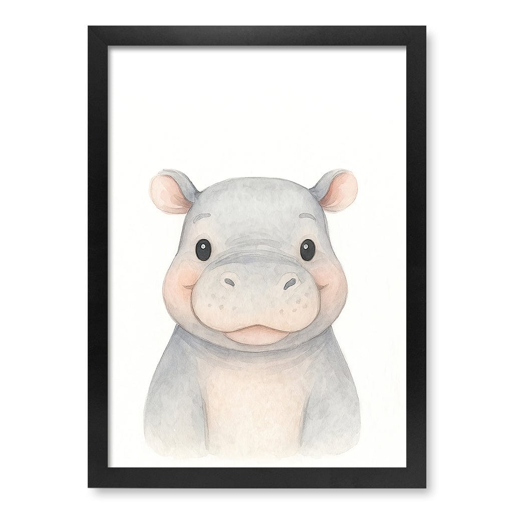 Animal Friends Hippo Children's Wall Art Print A3 (29.7 x 42cm) / Matte Black Frame / No Border from our Australian Made Framed Wall Art, Prints & Posters collection by Profile Products (Australia) Pty Ltd