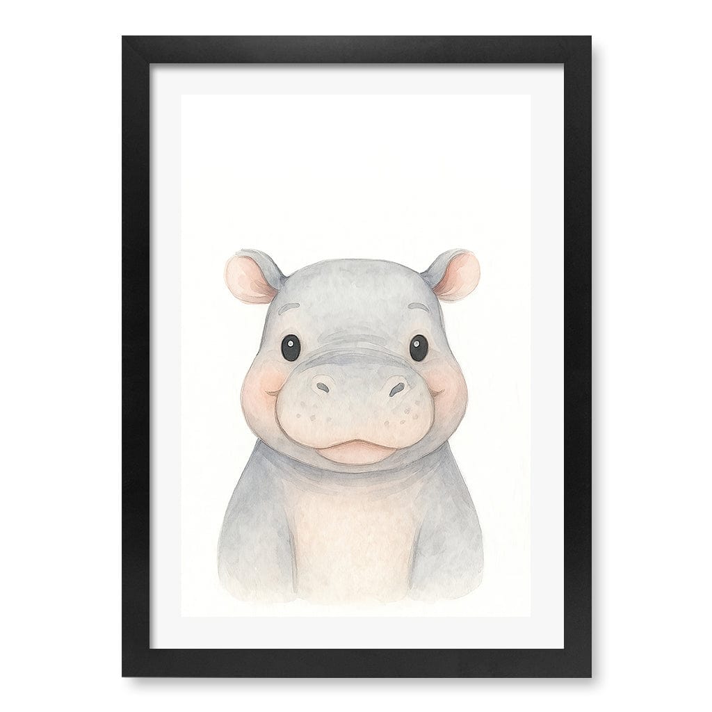 Animal Friends Hippo Children's Wall Art Print A3 (29.7 x 42cm) / Matte Black Frame / White Border from our Australian Made Framed Wall Art, Prints & Posters collection by Profile Products (Australia) Pty Ltd