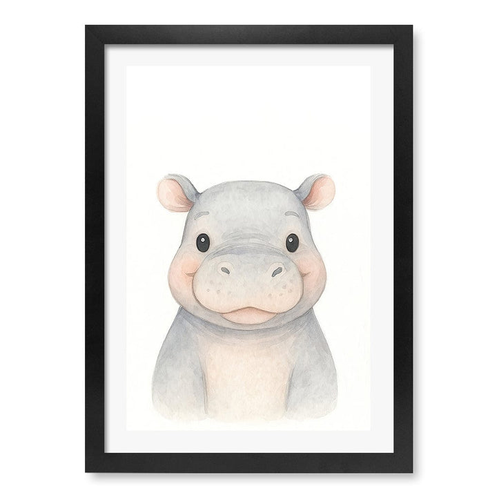 Animal Friends Hippo Children's Wall Art Print A3 (29.7 x 42cm) / Matte Black Frame / White Border from our Australian Made Framed Wall Art, Prints & Posters collection by Profile Products (Australia) Pty Ltd