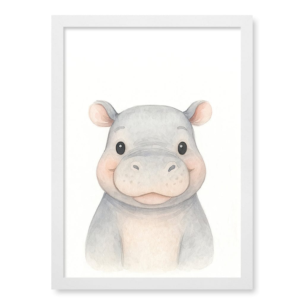 Animal Friends Hippo Children's Wall Art Print A3 (29.7 x 42cm) / Matte White Frame / No Border from our Australian Made Framed Wall Art, Prints & Posters collection by Profile Products (Australia) Pty Ltd