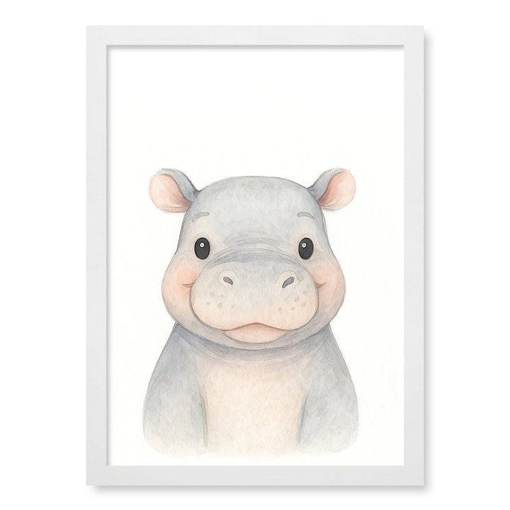 Animal Friends Hippo Children's Wall Art Print A3 (29.7 x 42cm) / Matte White Frame / No Border from our Australian Made Framed Wall Art, Prints & Posters collection by Profile Products (Australia) Pty Ltd