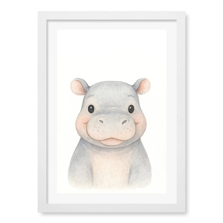 Animal Friends Hippo Children's Wall Art Print A3 (29.7 x 42cm) / Matte White Frame / White Border from our Australian Made Framed Wall Art, Prints & Posters collection by Profile Products (Australia) Pty Ltd