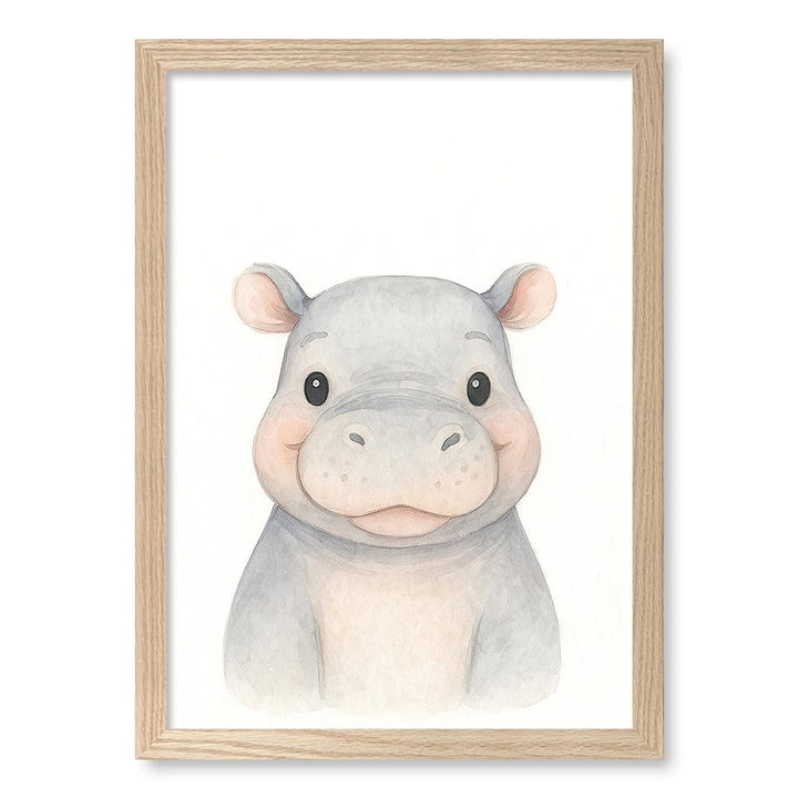 Animal Friends Hippo Children's Wall Art Print A3 (29.7 x 42cm) / Natural Oak Frame / No Border from our Australian Made Framed Wall Art, Prints & Posters collection by Profile Products (Australia) Pty Ltd