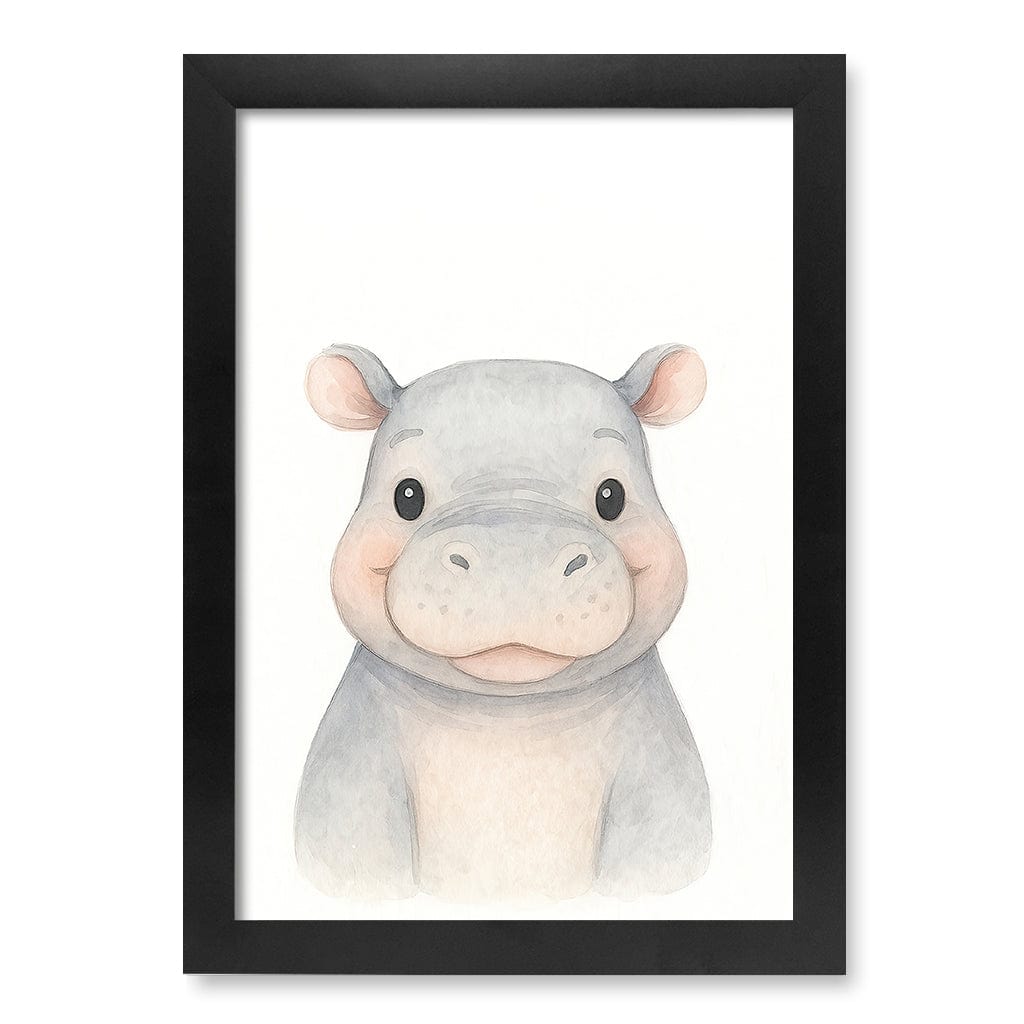 Animal Friends Hippo Children's Wall Art Print A4 (21 x 29.7cm) / Matte Black Frame / No Border from our Australian Made Framed Wall Art, Prints & Posters collection by Profile Products (Australia) Pty Ltd