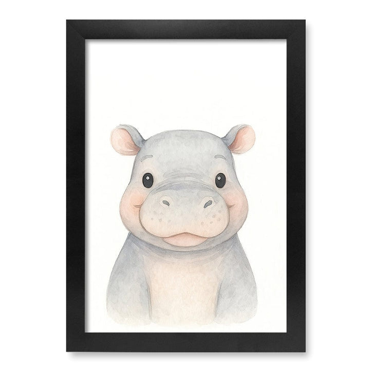 Animal Friends Hippo Children's Wall Art Print A4 (21 x 29.7cm) / Matte Black Frame / No Border from our Australian Made Framed Wall Art, Prints & Posters collection by Profile Products (Australia) Pty Ltd