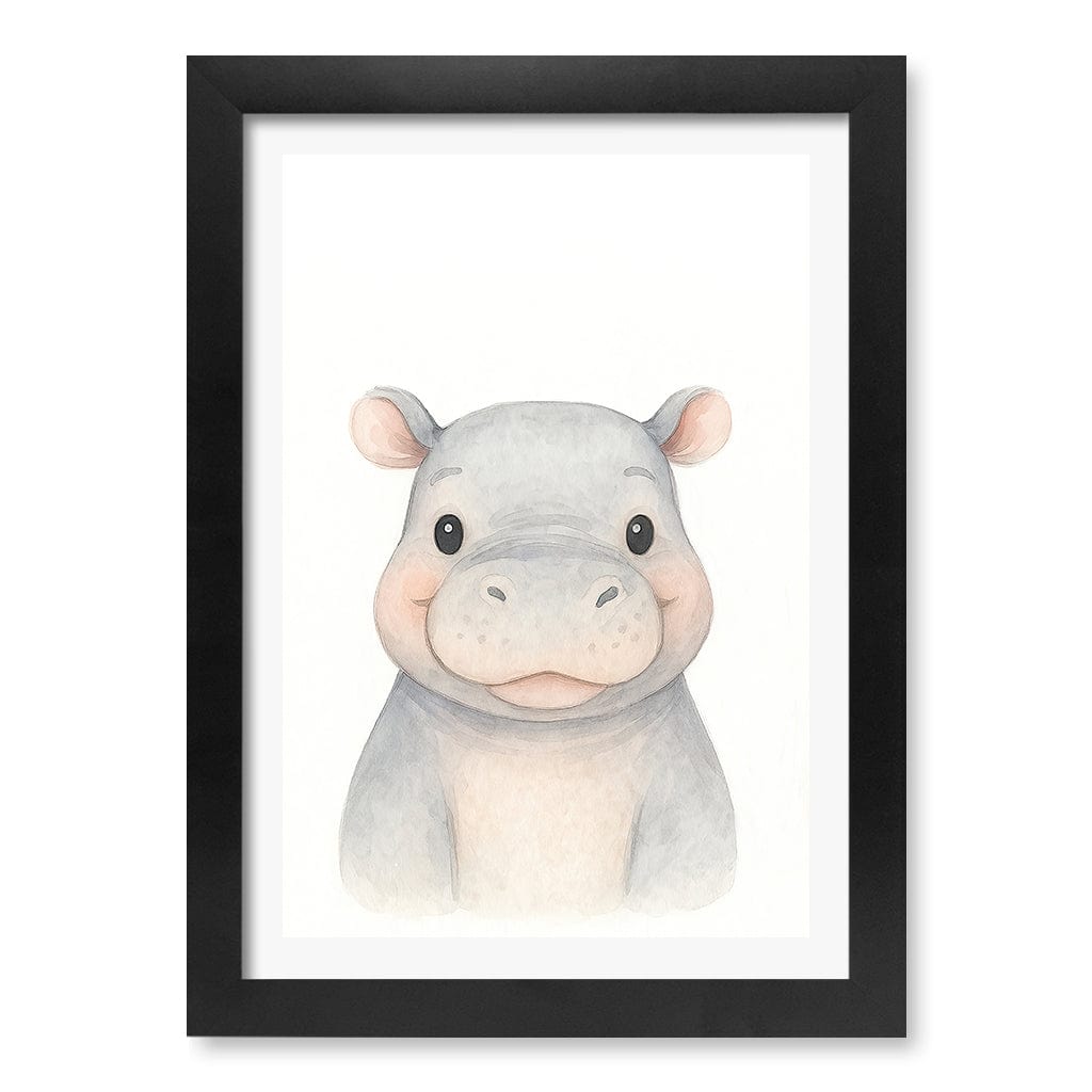 Animal Friends Hippo Children's Wall Art Print A4 (21 x 29.7cm) / Matte Black Frame / White Border from our Australian Made Framed Wall Art, Prints & Posters collection by Profile Products (Australia) Pty Ltd