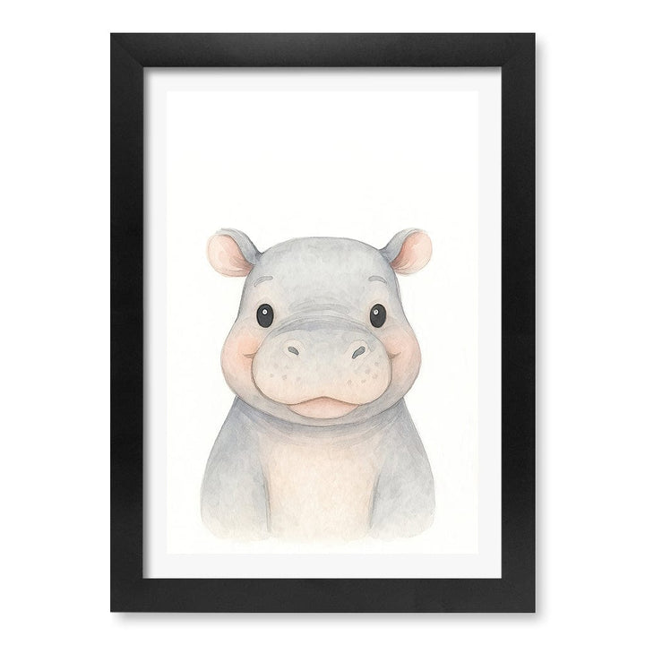 Animal Friends Hippo Children's Wall Art Print A4 (21 x 29.7cm) / Matte Black Frame / White Border from our Australian Made Framed Wall Art, Prints & Posters collection by Profile Products (Australia) Pty Ltd
