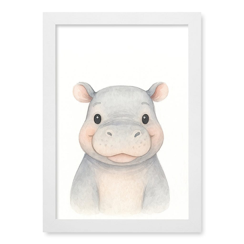 Animal Friends Hippo Children's Wall Art Print A4 (21 x 29.7cm) / Matte White Frame / No Border from our Australian Made Framed Wall Art, Prints & Posters collection by Profile Products (Australia) Pty Ltd