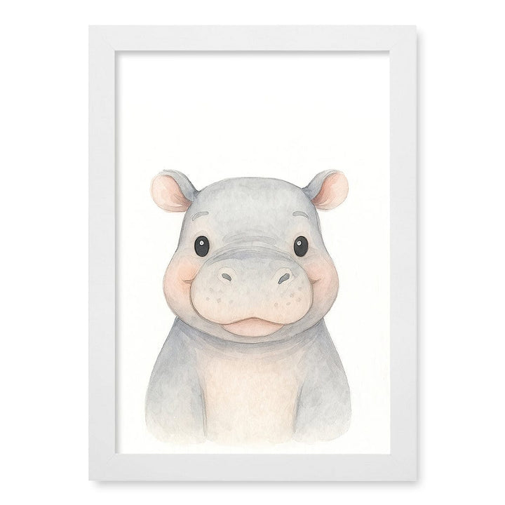 Animal Friends Hippo Children's Wall Art Print A4 (21 x 29.7cm) / Matte White Frame / No Border from our Australian Made Framed Wall Art, Prints & Posters collection by Profile Products (Australia) Pty Ltd