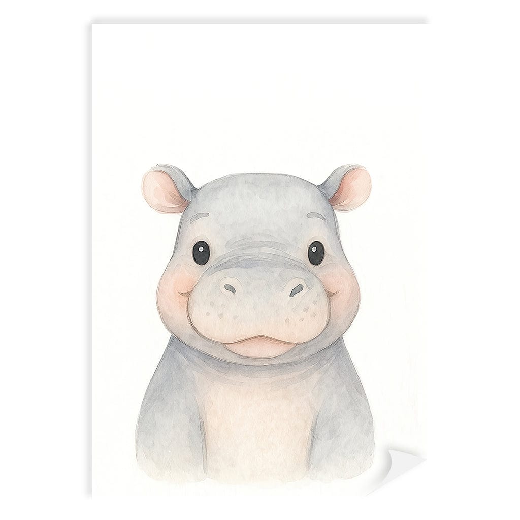 Animal Friends Hippo Children's Wall Art Print A4 (21 x 29.7cm) / Print Only / No Border from our Australian Made Framed Wall Art, Prints & Posters collection by Profile Products (Australia) Pty Ltd