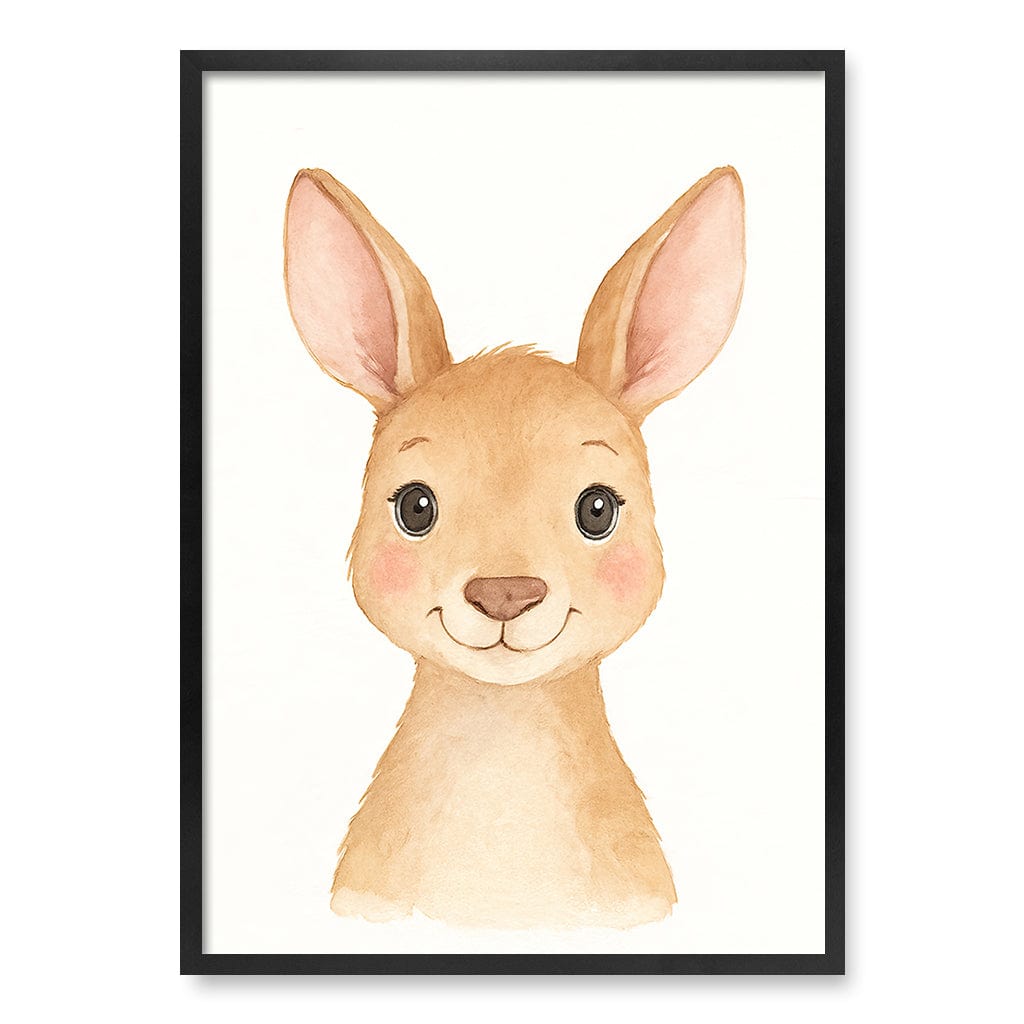 Animal Friends Kangaroo Children's Wall Art Print A1 (59.4 x 84.1cm) / Matte Black Frame / No Border from our Australian Made Framed Wall Art, Prints & Posters collection by Profile Products (Australia) Pty Ltd