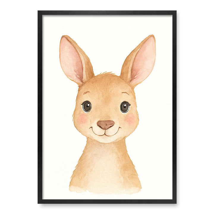 Animal Friends Kangaroo Children's Wall Art Print A1 (59.4 x 84.1cm) / Matte Black Frame / No Border from our Australian Made Framed Wall Art, Prints & Posters collection by Profile Products (Australia) Pty Ltd