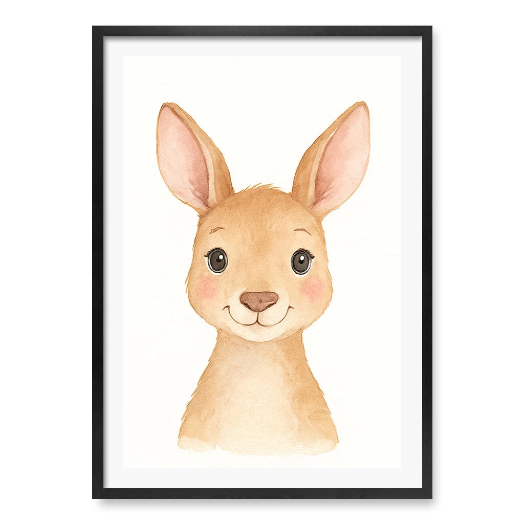 Animal Friends Kangaroo Children's Wall Art Print A1 (59.4 x 84.1cm) / Matte Black Frame / White Border from our Australian Made Framed Wall Art, Prints & Posters collection by Profile Products (Australia) Pty Ltd