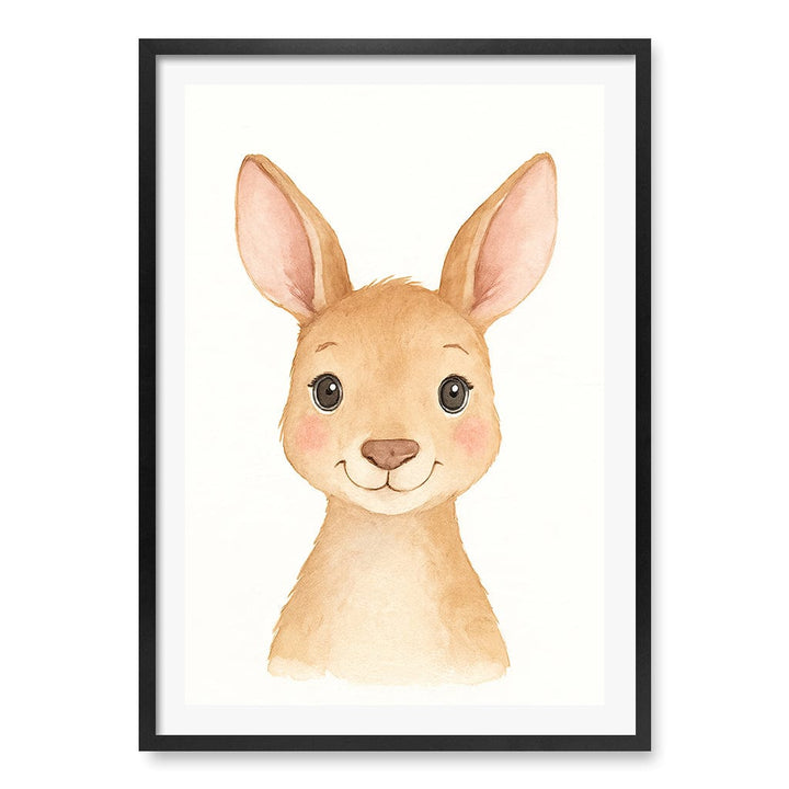 Animal Friends Kangaroo Children's Wall Art Print A1 (59.4 x 84.1cm) / Matte Black Frame / White Border from our Australian Made Framed Wall Art, Prints & Posters collection by Profile Products (Australia) Pty Ltd