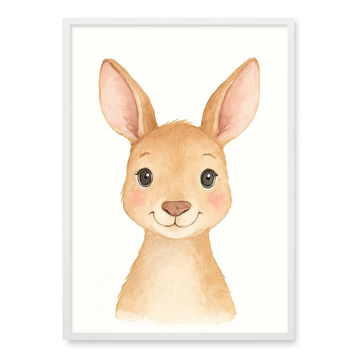 Animal Friends Kangaroo Children's Wall Art Print A1 (59.4 x 84.1cm) / Matte White Frame / No Border from our Australian Made Framed Wall Art, Prints & Posters collection by Profile Products (Australia) Pty Ltd