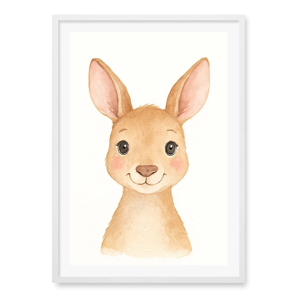 Animal Friends Kangaroo Children's Wall Art Print A1 (59.4 x 84.1cm) / Matte White Frame / White Border from our Australian Made Framed Wall Art, Prints & Posters collection by Profile Products (Australia) Pty Ltd