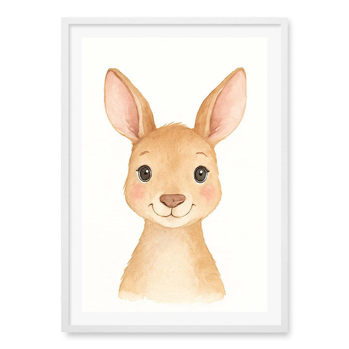 Animal Friends Kangaroo Children's Wall Art Print A1 (59.4 x 84.1cm) / Matte White Frame / White Border from our Australian Made Framed Wall Art, Prints & Posters collection by Profile Products (Australia) Pty Ltd