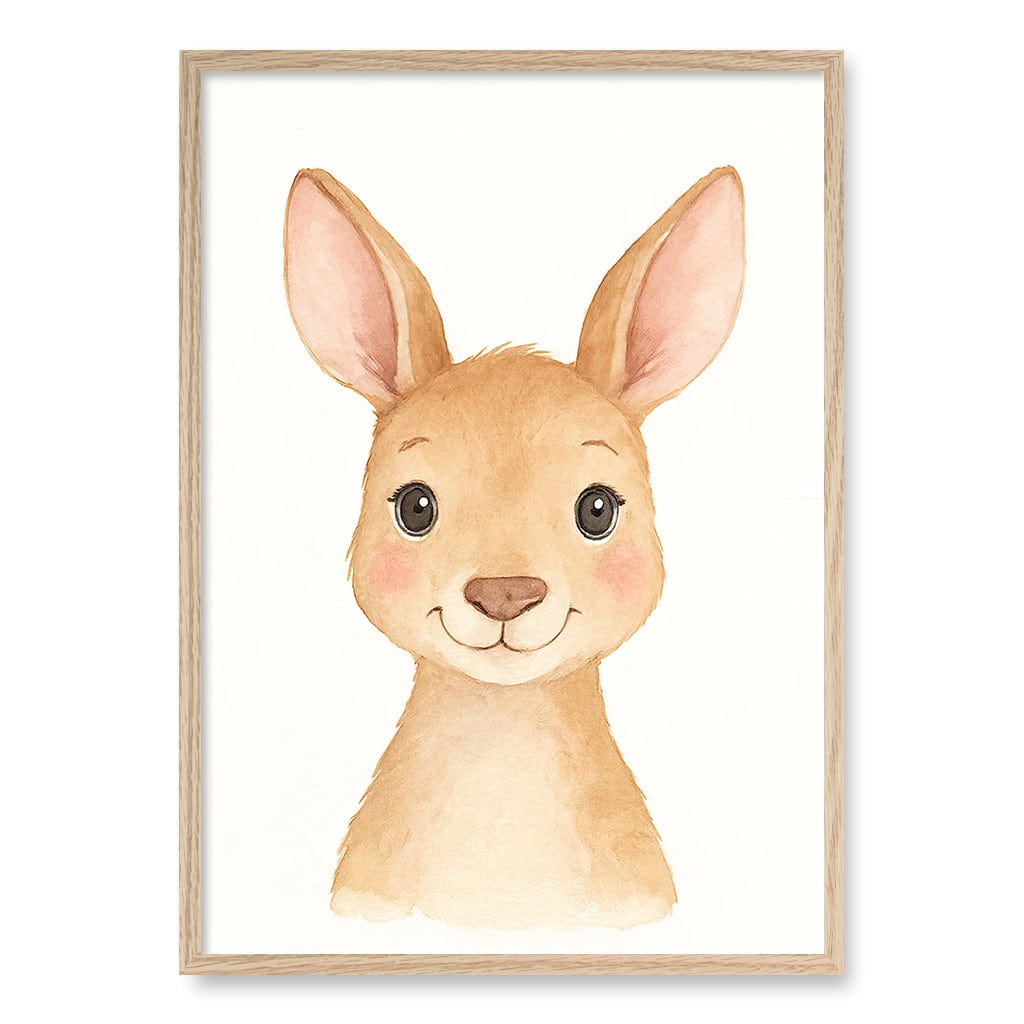 Animal Friends Kangaroo Children's Wall Art Print A1 (59.4 x 84.1cm) / Natural Oak Frame / No Border from our Australian Made Framed Wall Art, Prints & Posters collection by Profile Products (Australia) Pty Ltd