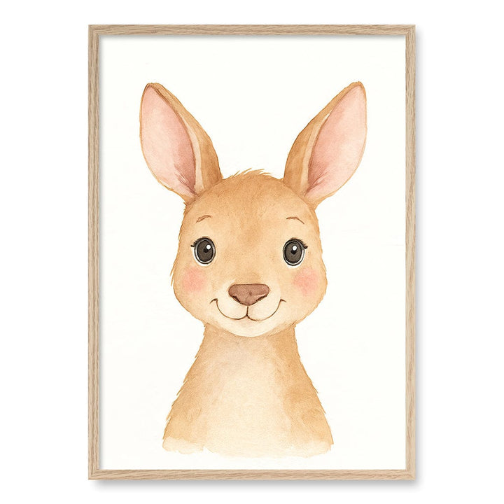 Animal Friends Kangaroo Children's Wall Art Print A1 (59.4 x 84.1cm) / Natural Oak Frame / No Border from our Australian Made Framed Wall Art, Prints & Posters collection by Profile Products (Australia) Pty Ltd
