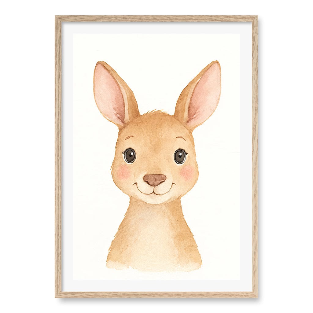 Animal Friends Kangaroo Children's Wall Art Print A1 (59.4 x 84.1cm) / Natural Oak Frame / White Border from our Australian Made Framed Wall Art, Prints & Posters collection by Profile Products (Australia) Pty Ltd