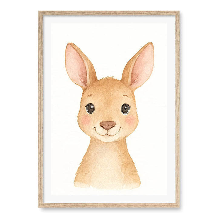 Animal Friends Kangaroo Children's Wall Art Print A1 (59.4 x 84.1cm) / Natural Oak Frame / White Border from our Australian Made Framed Wall Art, Prints & Posters collection by Profile Products (Australia) Pty Ltd