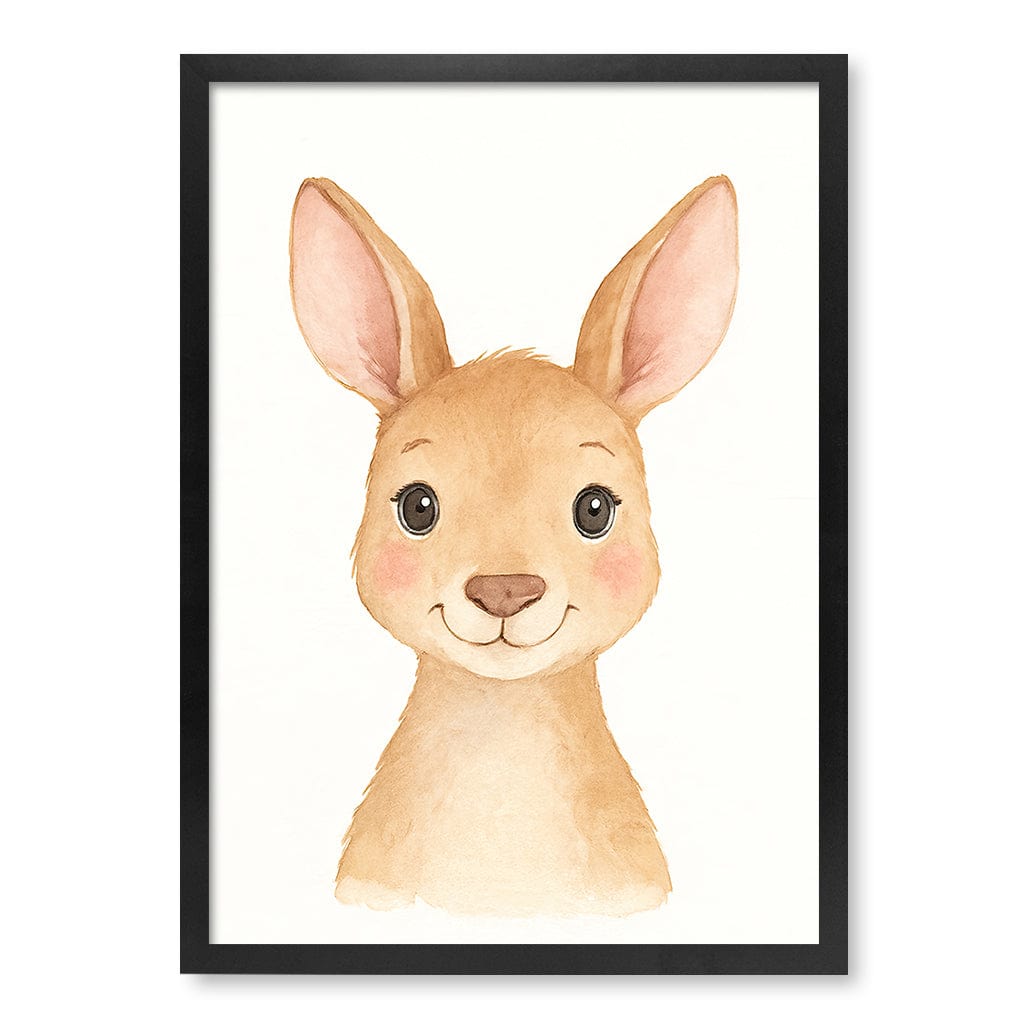 Animal Friends Kangaroo Children's Wall Art Print A2 (42 x 59.4cm) / Matte Black Frame / No Border from our Australian Made Framed Wall Art, Prints & Posters collection by Profile Products (Australia) Pty Ltd