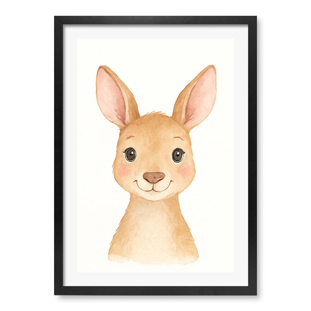 Animal Friends Kangaroo Children's Wall Art Print A2 (42 x 59.4cm) / Matte Black Frame / White Border from our Australian Made Framed Wall Art, Prints & Posters collection by Profile Products (Australia) Pty Ltd
