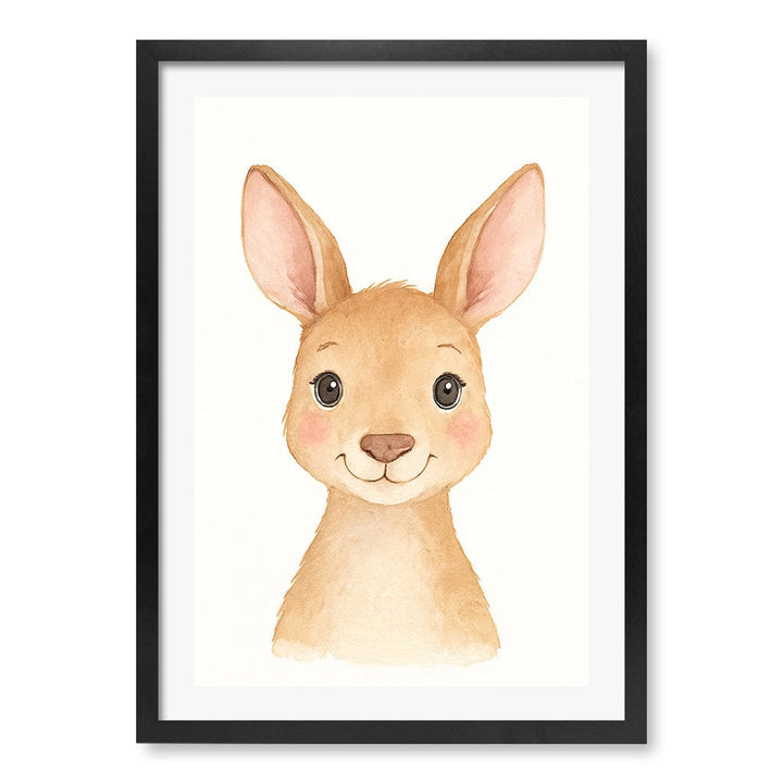 Animal Friends Kangaroo Children's Wall Art Print A2 (42 x 59.4cm) / Matte Black Frame / White Border from our Australian Made Framed Wall Art, Prints & Posters collection by Profile Products (Australia) Pty Ltd